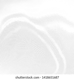 Abstract monochrome halftone geometric pattern. Soft curves. Stains and splashes. Square vector illustration with dots. Modern polka dotten background. Template for design