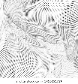 Abstract monochrome halftone geometric pattern. Soft curves. Circles, stains and splashes. Square vector illustration with dots. Modern polka dotten background. Template for design