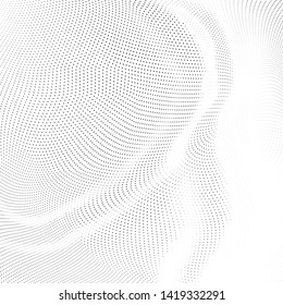 Abstract monochrome halftone geometric pattern. Soft curves. Stains and splashes. Square vector illustration with dots. Modern polka dotten background. Template for design