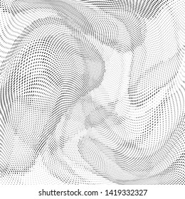 Abstract monochrome halftone geometric pattern. Soft curves. Circles, stains and splashes. Square vector illustration with dots. Modern polka dotten background. Template for design