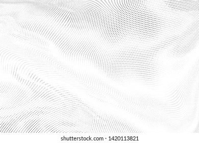 Abstract monochrome halftone geometric pattern. Soft curves. Stains and splashes. Vector illustration with dots. Modern polka dotten background. Template for design
