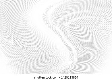 Abstract monochrome halftone geometric pattern. Soft curves. Stains and splashes. Vector illustration with dots. Modern polka dotten background. Template for design