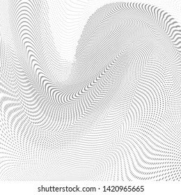 Abstract monochrome halftone geometric pattern. Soft curves. Stains and splashes. Vector illustration with dots. Modern polka dotten background. Template for design