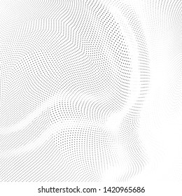 Abstract monochrome halftone geometric pattern. Soft curves. Stains and splashes. Vector illustration with dots. Modern polka dotten background. Template for design
