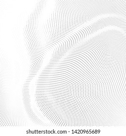 Abstract monochrome halftone geometric pattern. Soft curves. Stains and splashes. Vector illustration with dots. Modern polka dotten background. Template for design