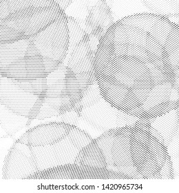 Abstract monochrome halftone geometric pattern. Soft curves. Stains and splashes. Vector illustration with dots. Modern polka dotten background. Template for design
