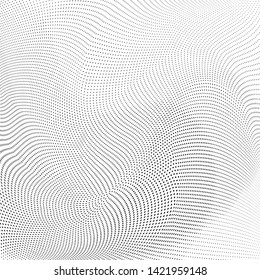 Abstract monochrome halftone geometric pattern. Soft curves. Stains and splashes. Vector illustration with dots. Modern polka dotten background. Template for design