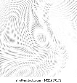 Abstract monochrome halftone geometric pattern. Soft curves. Stains and splashes. Vector illustration with dots. Modern polka dotten background. Template for design