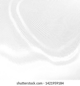 Abstract monochrome halftone geometric pattern. Soft curves. Stains and splashes. Vector illustration with dots. Modern polka dotten background. Template for design