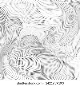 Abstract monochrome halftone geometric pattern. Soft curves. Stains and splashes. Vector illustration with dots. Modern polka dotten background. Template for design