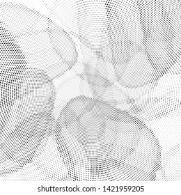 Abstract monochrome halftone geometric pattern. Soft curves. Stains and splashes. Vector illustration with dots. Modern polka dotten background. Template for design