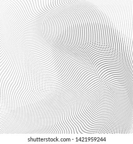 Abstract monochrome halftone geometric pattern. Soft curves. Stains and splashes. Vector illustration with dots. Modern polka dotten background. Template for design
