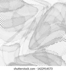 Abstract monochrome halftone geometric pattern. Soft curves. Stains and splashes. Vector illustration with dots. Modern polka dotten background. Template for design