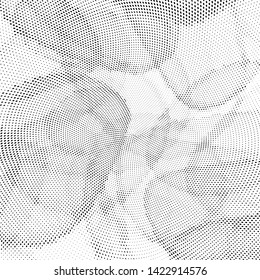 Abstract monochrome halftone geometric pattern. Soft curves. Stains and splashes. Vector illustration with dots. Modern polka dotten background. Template for design