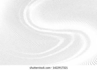 Abstract monochrome halftone geometric pattern. Soft curves. Stains and splashes. Vector illustration with dots. Modern polka dotten background. Template for design