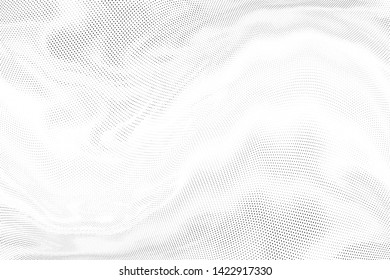 Abstract monochrome halftone geometric pattern. Soft curves. Stains and splashes. Vector illustration with dots. Modern polka dotten background. Template for design, web banners, prints