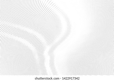 Abstract monochrome halftone geometric pattern. Soft curves. Stains and splashes. Vector illustration with dots. Modern polka dotten background. Template for design, web banners, prints
