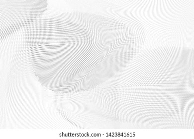 Abstract monochrome halftone geometric pattern. Soft curves. Stains and splashes. Vector illustration with dots. Modern polka dotten background. Template for design, web banners, prints