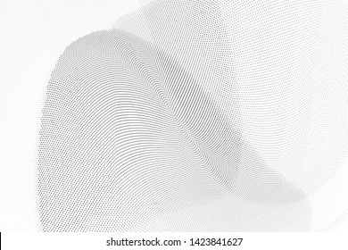 Abstract monochrome halftone geometric pattern. Soft curves. Stains and splashes. Vector illustration with dots. Modern polka dotten background. Template for design, web banners, prints