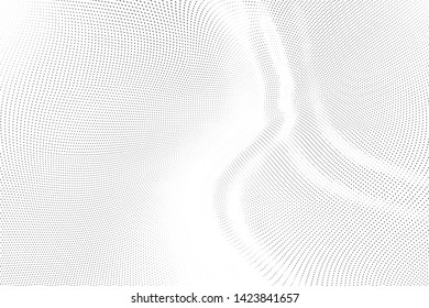 Abstract monochrome halftone geometric pattern. Soft curves. Stains and splashes. Vector illustration with dots. Modern polka dotten background. Template for design, web banners, prints