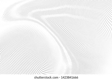Abstract monochrome halftone geometric pattern. Soft curves. Stains and splashes. Vector illustration with dots. Modern polka dotten background. Template for design, web banners, prints
