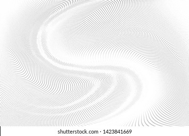 Abstract monochrome halftone geometric pattern. Soft curves. Stains and splashes. Vector illustration with dots. Modern polka dotten background. Template for design, web banners, prints