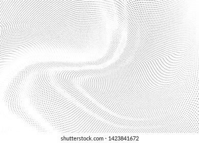 Abstract monochrome halftone geometric pattern. Soft curves. Stains and splashes. Vector illustration with dots. Modern polka dotten background. Template for design, web banners, prints