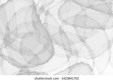 Abstract monochrome halftone geometric pattern. Soft curves. Stains and splashes. Vector illustration with dots. Modern polka dotten background. Template for design, web banners, prints