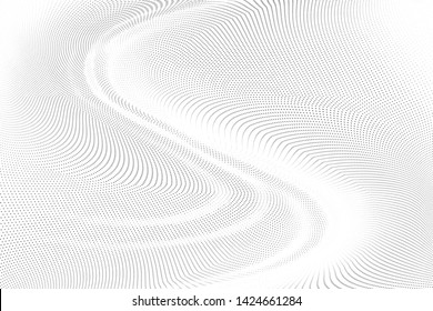 Abstract monochrome halftone geometric pattern. Soft curves. Stains and splashes. Vector illustration with dots. Modern polka dotten background. Template for design, web banners, prints