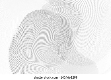 Abstract monochrome halftone geometric pattern. Soft curves. Stains and splashes. Vector illustration with dots. Modern polka dotten background. Template for design, web banners, prints