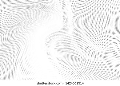 Abstract monochrome halftone geometric pattern. Soft curves. Stains and splashes. Vector illustration with dots. Modern polka dotten background. Template for design, web banners, prints