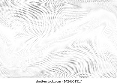 Abstract monochrome halftone geometric pattern. Soft curves. Stains and splashes. Vector illustration with dots. Modern polka dotten background. Template for design, web banners, prints