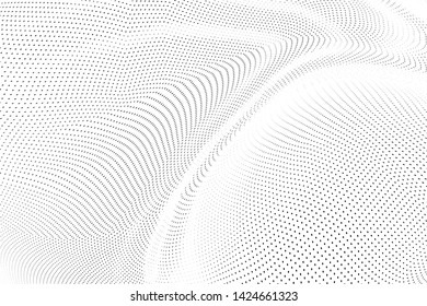 Abstract monochrome halftone geometric pattern. Soft curves. Stains and splashes. Vector illustration with dots. Modern polka dotten background. Template for design, web banners, prints
