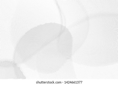 Abstract monochrome halftone geometric pattern. Soft curves. Stains and splashes. Vector illustration with dots. Modern polka dotten background. Template for design, web banners, prints
