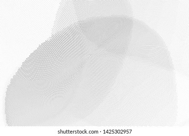 Abstract monochrome halftone geometric pattern. Soft curves. Stains and splashes. Vector illustration with dots. Modern polka dotted background. Template for design, web banners, prints