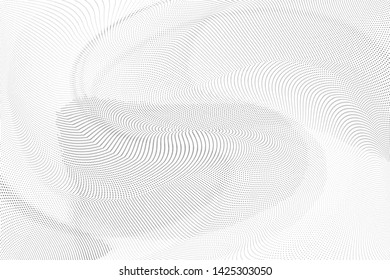 Abstract monochrome halftone geometric pattern. Soft curves. Stains and splashes. Vector illustration with dots. Modern polka dotted background. Template for design, web banners, prints