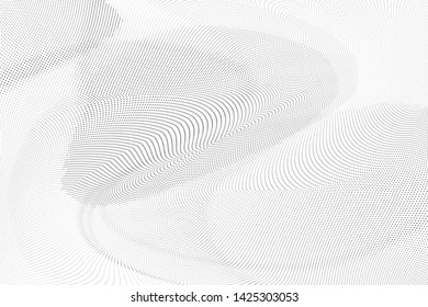Abstract monochrome halftone geometric pattern. Soft curves. Stains and splashes. Vector illustration with dots. Modern polka dotted background. Template for design, web banners, prints