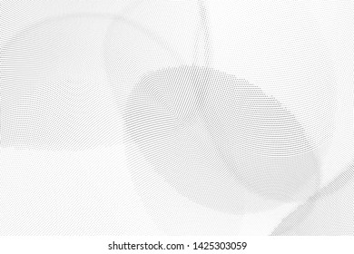 Abstract monochrome halftone geometric pattern. Soft curves. Stains and splashes. Vector illustration with dots. Modern polka dotted background. Template for design, web banners, prints
