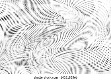 Abstract monochrome halftone geometric pattern. Soft curves. Stains and splashes. Vector illustration with dots. Modern polka dotten background. Template for design, web banners, prints