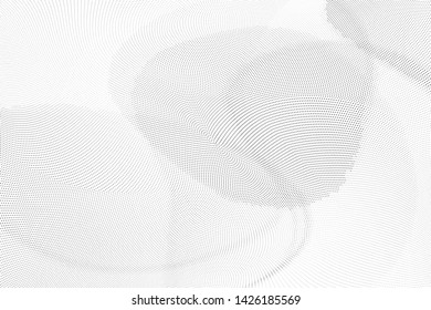 Abstract monochrome halftone geometric pattern. Soft curves. Stains and splashes. Vector illustration with dots. Modern polka dotten background. Template for design, web banners, prints
