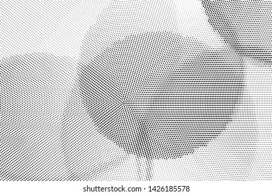 Abstract monochrome halftone geometric pattern. Soft curves. Stains and splashes. Vector illustration with dots. Modern polka dotted background. Template for design, web banners, prints