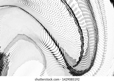 Abstract monochrome halftone geometric pattern. Soft curves. Stains and splashes. Vector illustration with dots. Modern polka dotten background. Template for design, web banners, prints