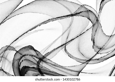 Abstract monochrome halftone geometric pattern. Soft curves. Stains and splashes. Vector illustration with dots. Modern polka dotted background. Template for design, web banners, prints