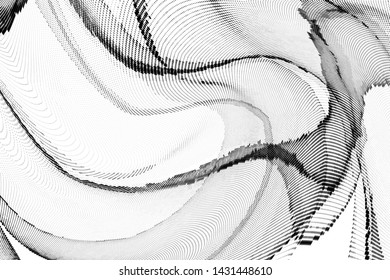 Abstract monochrome halftone geometric pattern. Soft curves. Stains and splashes. Half tone vector illustration with dots. Modern polka dotted background. Template for design, web banners, prints