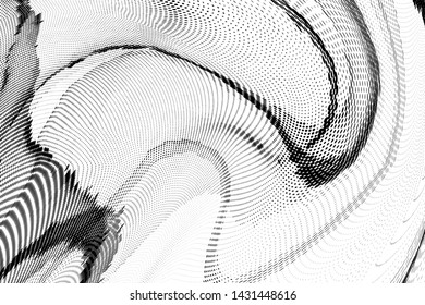 Abstract monochrome halftone geometric pattern. Soft curves. Stains and splashes. Half tone vector illustration with dots. Modern polka dotted background. Template for design, web banners, prints