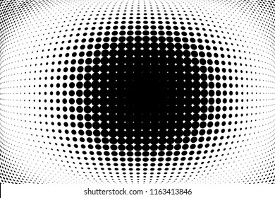 Abstract monochrome halftone pattern with cirle. Soft curves. Vector illustration with dots. Modern polka dots background. Template for design