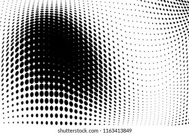 Abstract monochrome halftone pattern with cirle. Soft curves. Vector illustration with dots. Modern polka dots background. Template for design