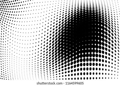 Abstract monochrome halftone pattern with cirle. Soft curves. Vector illustration with dots. Modern polka dots background. Template for design