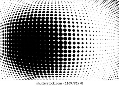 Abstract monochrome halftone pattern with cirle. Soft curves. Vector illustration with dots. Modern polka dots background. Template for design