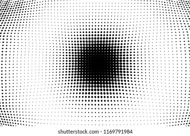 Abstract monochrome halftone pattern with cirle. Soft curves. Vector illustration with dots. Modern polka dots background. Template for design